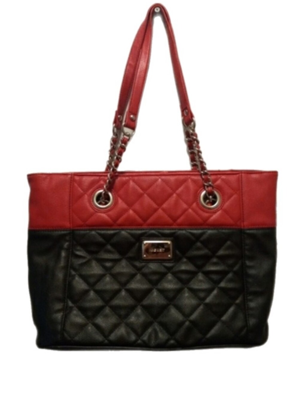Nine West Quilted Two-Tone Red and Black Tote Bag